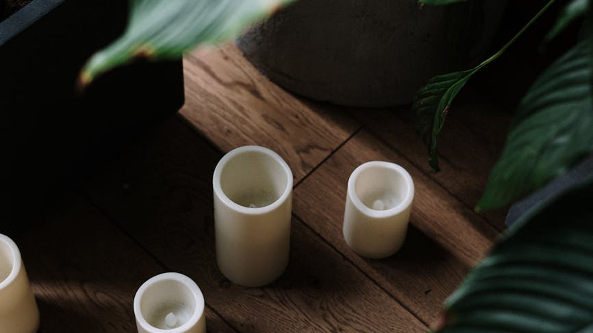 Atmospheric yoga studio with soft green lighting and shadows